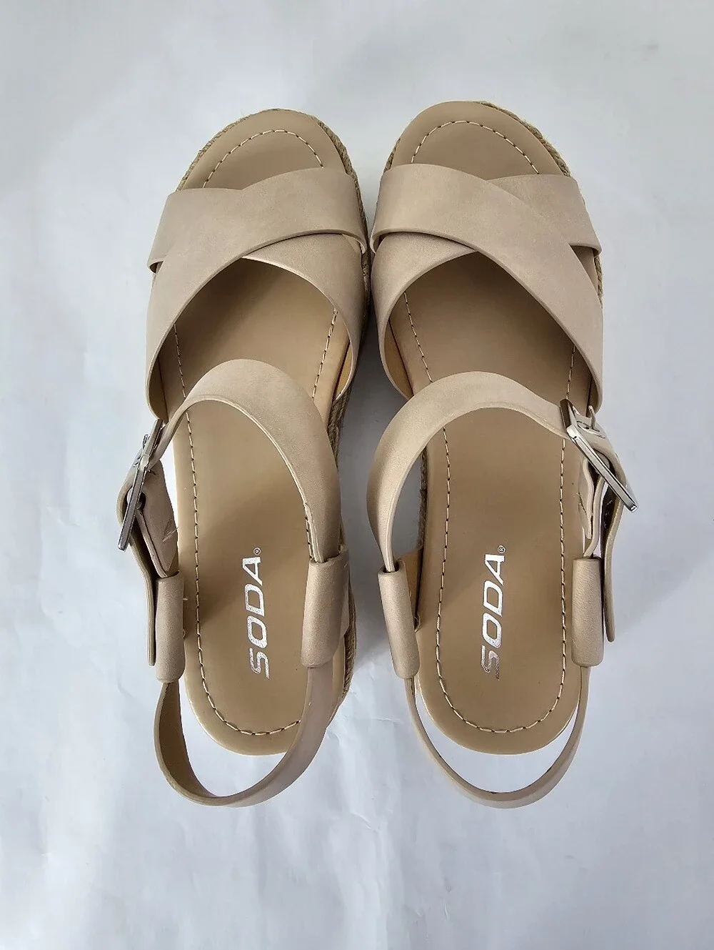 Soda Fortuna-S Espadrille Platform Wedge Sandals Jute Coastal 8.5 NEW